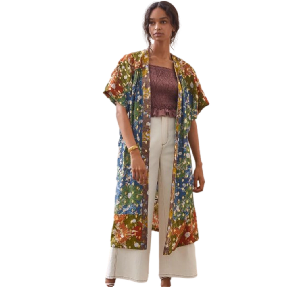 Anthropologie‎ Floral Shine Duster Kimono Size-All NWT